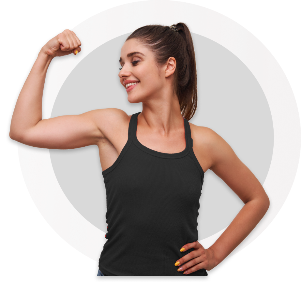 A healthy woman showing her arm