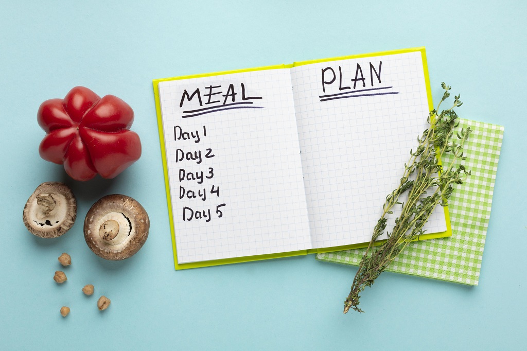 Image displaying a notebook with a meal plan